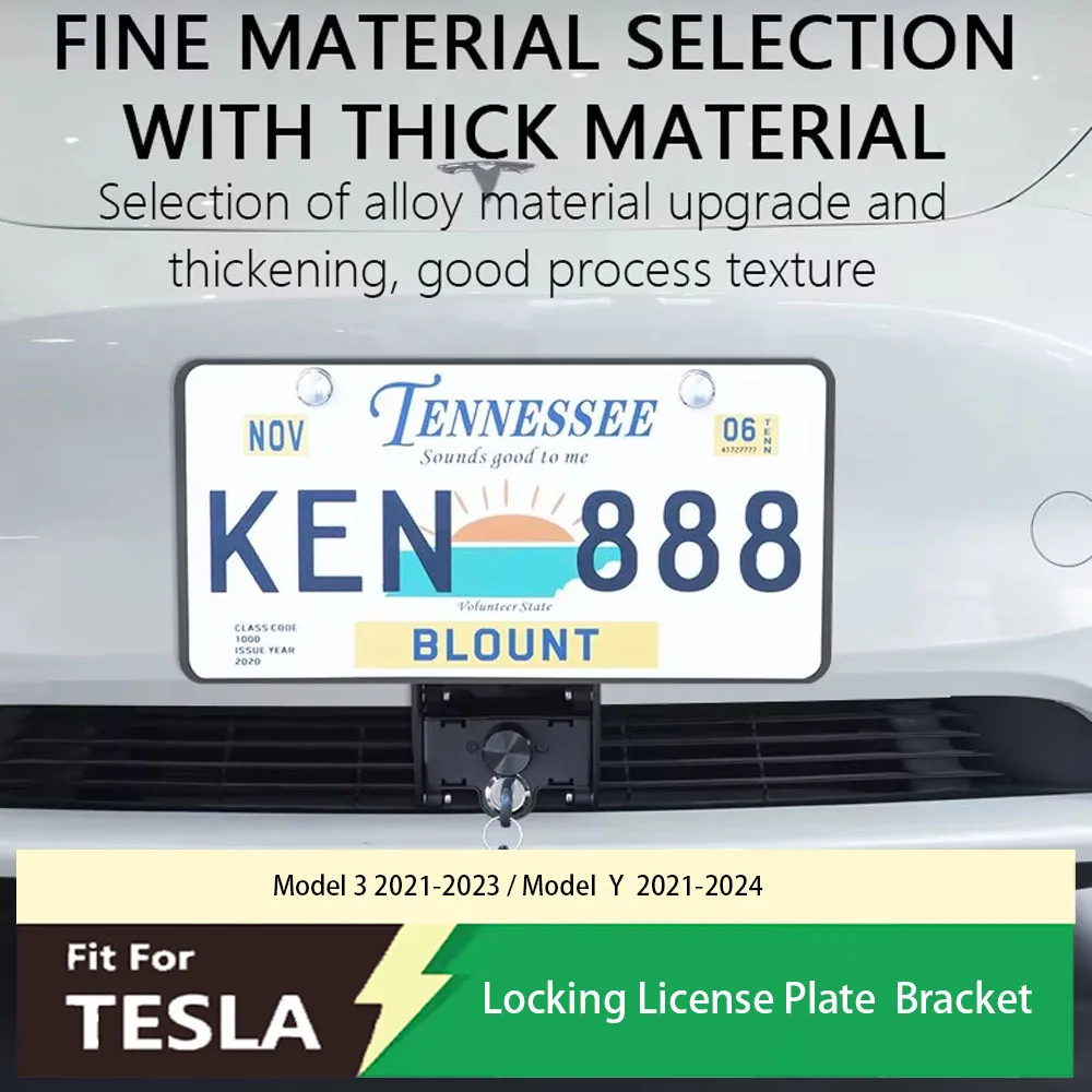 

Fit For Model 3 Model Y Tesla Lock License Plate Holder with Lock License Plate Holder Anti theft Adhesive free