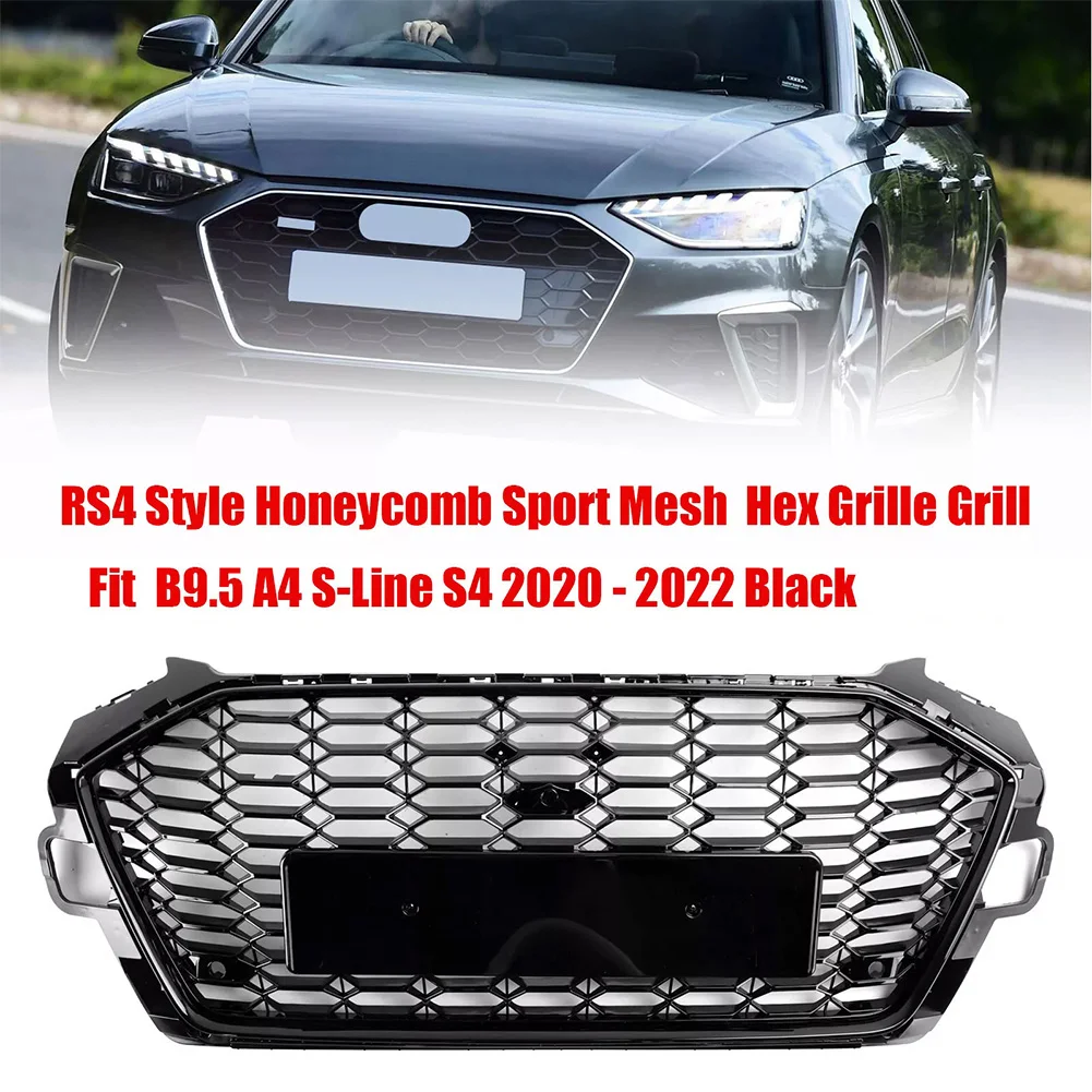 

Front Center Bumper Grille Cover Trim Honeycomb Mesh Grill Grille Compatible For A4L RS4 2020-2022 European Version 8W0853651D