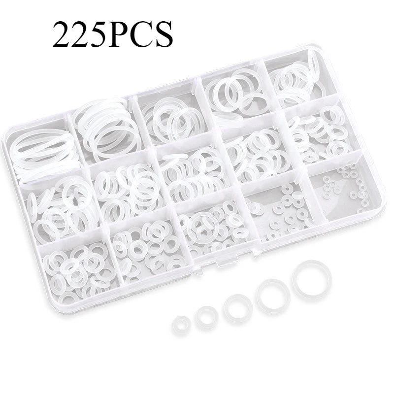 225pcs VMQ White Silicone O Ring Gasket 6/7/8/9/10/12mm Silicone Heat-Resistant Insulated Waterproof Washer O-Ring