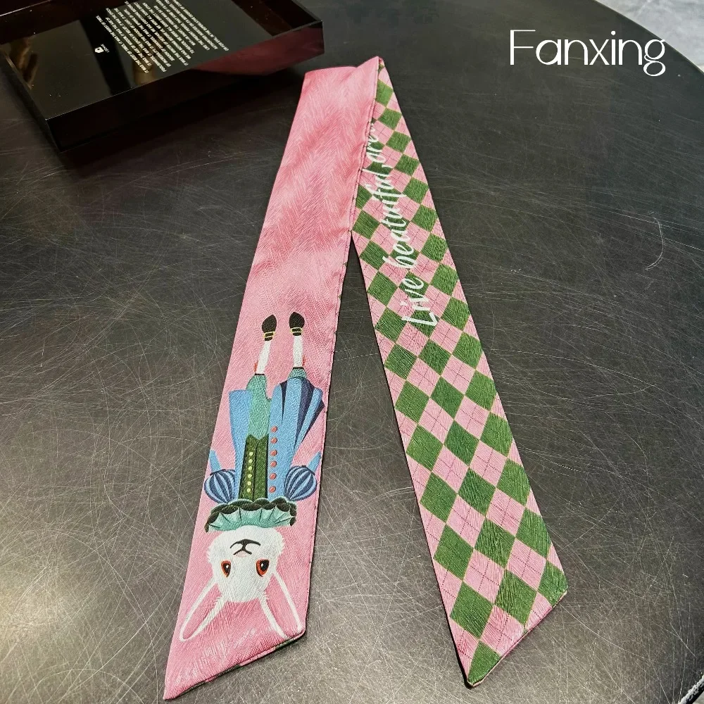 Crossed Headband Sweet Bow Silk Scarf Original Rabbit Print Rabbit Ears Wire Headband