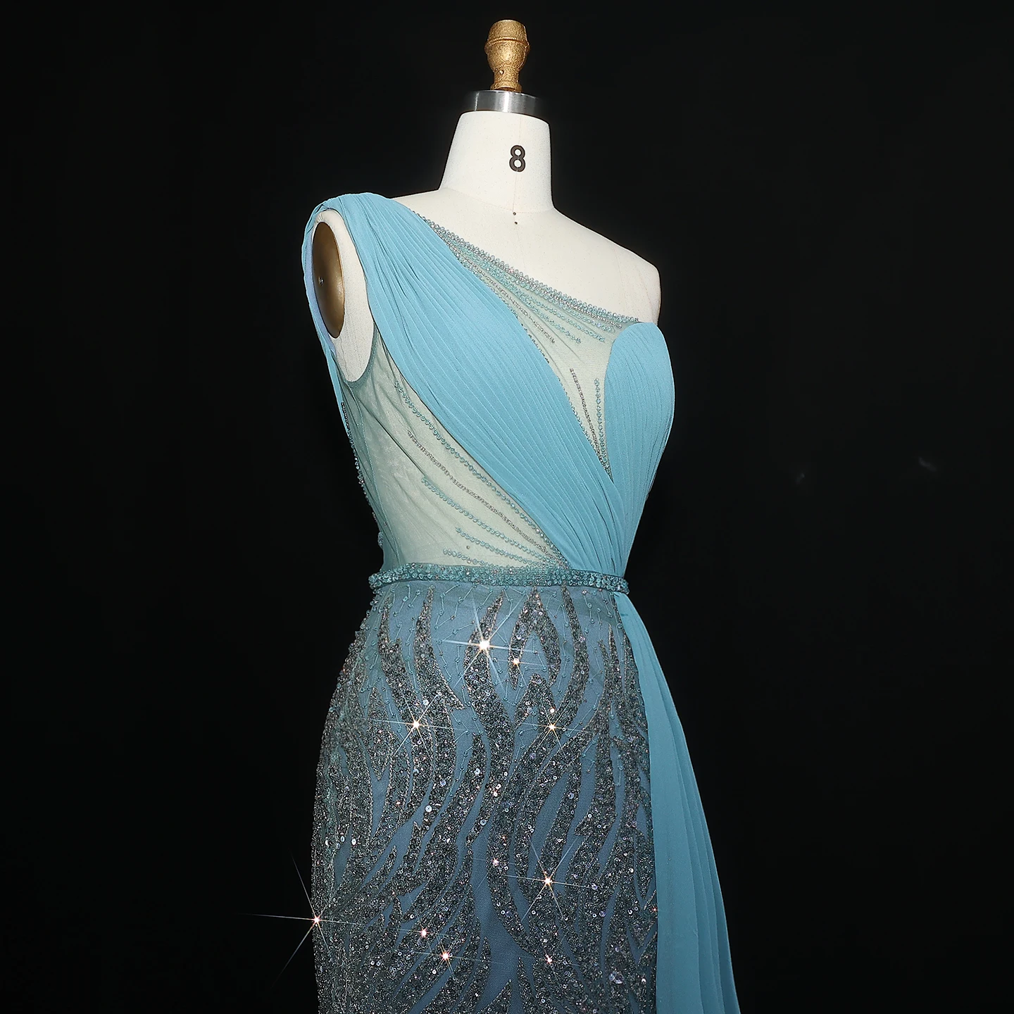شارون سعيد أنيقة كتف واحد حورية البحر الفيروز الأزرق مساء اللباس للنساء حفل زفاف البيج Overskirt SS007 مخصص
