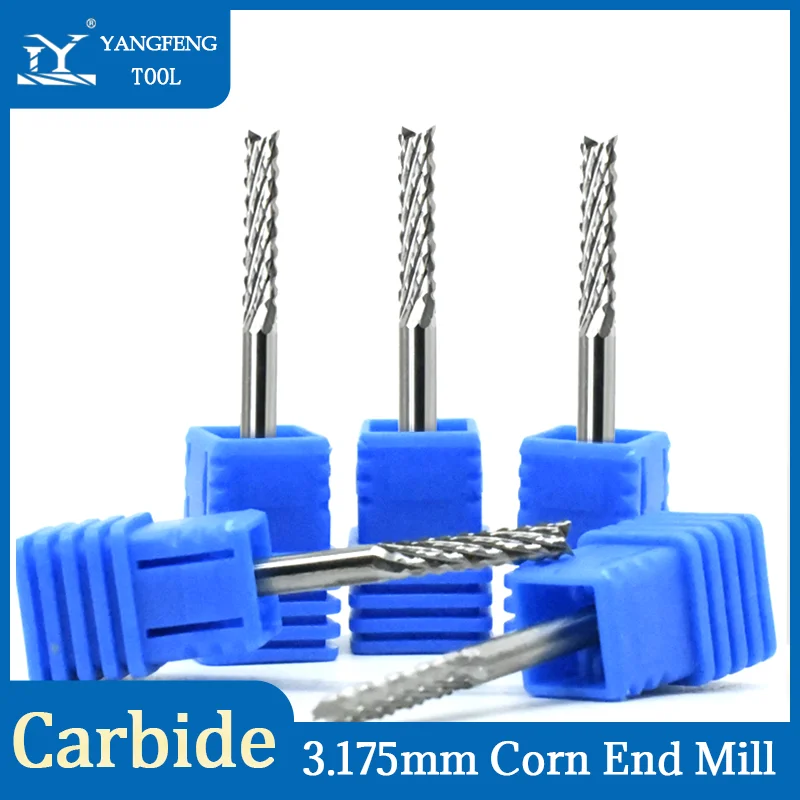 YangFeng 1pc Carbide Corn End Mill 3.175mm Shank CNC Cutting Tool PCB Router Bit Carbon Fibre Milling Cutter