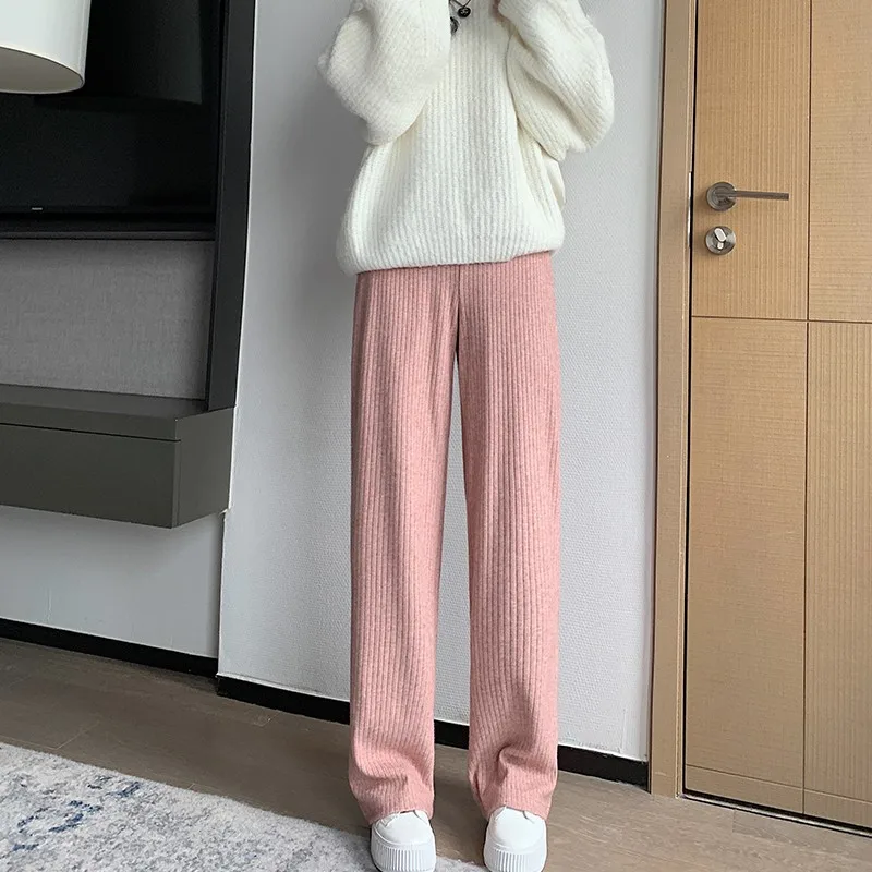 Winter Warm Knit Maternity Wide Leg Pants Trousers For Pregnant Women Wear Loose Solid Color Pregnancy Clothes