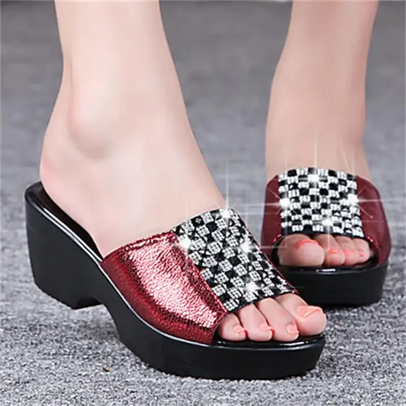 New Fashion Wedges Shoes for Women Open Toe  Plus Size Women Shoes 42 Elegant Italin Women Shoes Decorated with Rhinestone