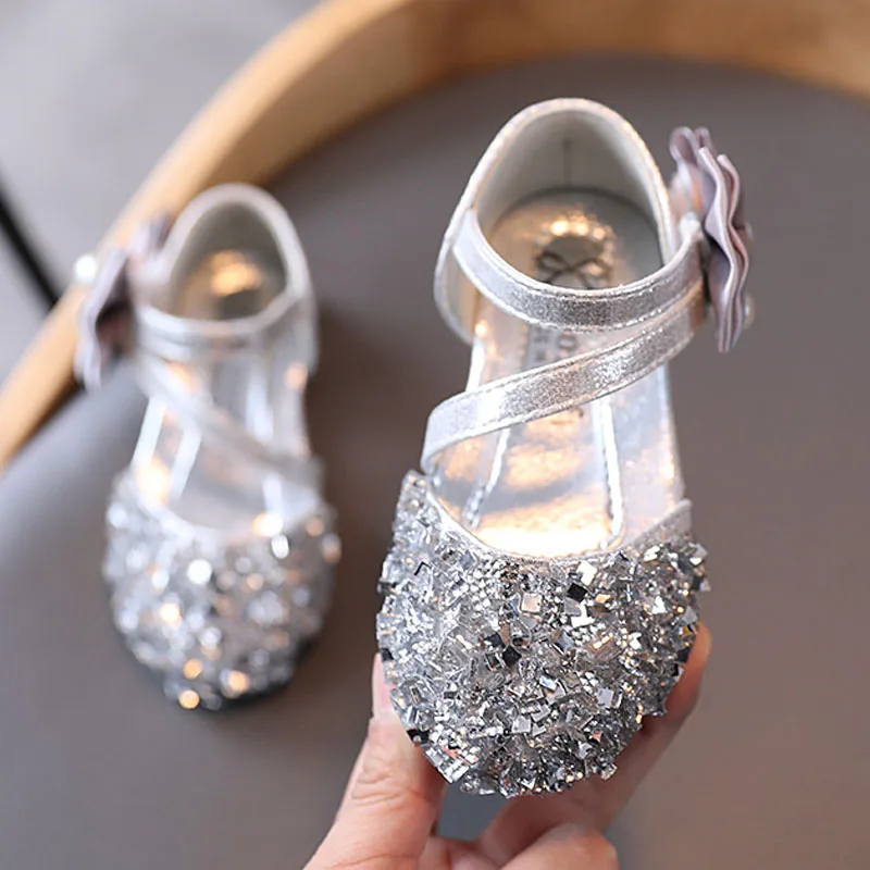 New Children's Party Wedding Shoes Girls Sequin Sandals Kids Shoes Girls Cute Princess Dance Casual Flat Shoe CSH1220