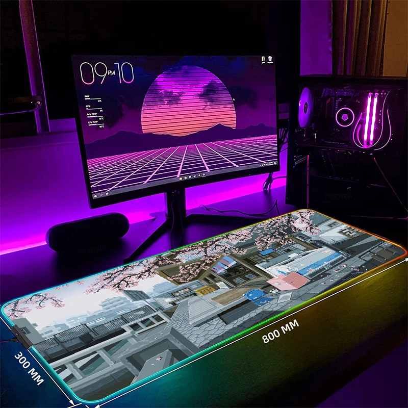 Pixel Japan Street GB Gaming Mousepads Desk Pad Keyboard Mat LED Gamer Mousepad XXL Mouse Pads Luminous Mouse Mats Design 