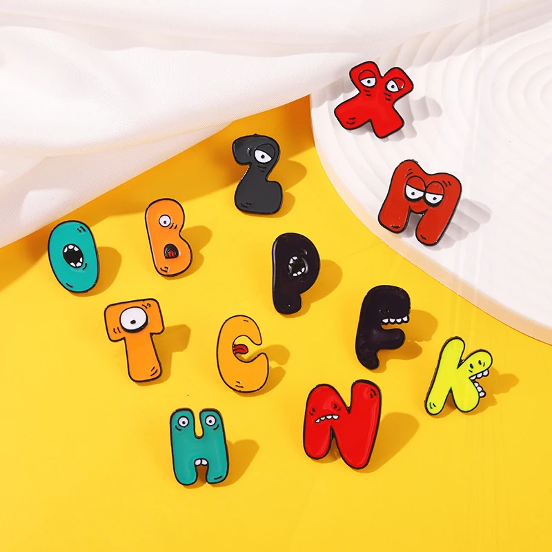 Alphabet 26 Letters Cartoon Cute Pines For Friend Child Brooch Party Jewelry A-Z Letter Enamel Pin English