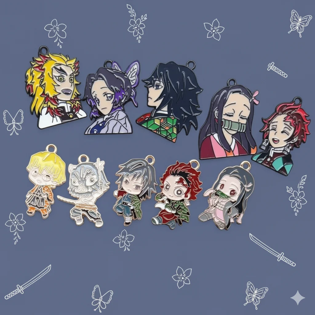 Demon Slayer DIY Accessories Anime Cosplay Jewelry Alloy Enamel Keychain Pendant Necklace Charms for Keyring Bag Decor Gift