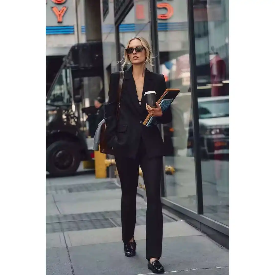 Herfst Winter Nieuwe Collectie Vrouwen Faion Pak Jaet Lange Sve Turn-Down Kraag Broek ZR Sle Warm slim Fit Tweedelige Set