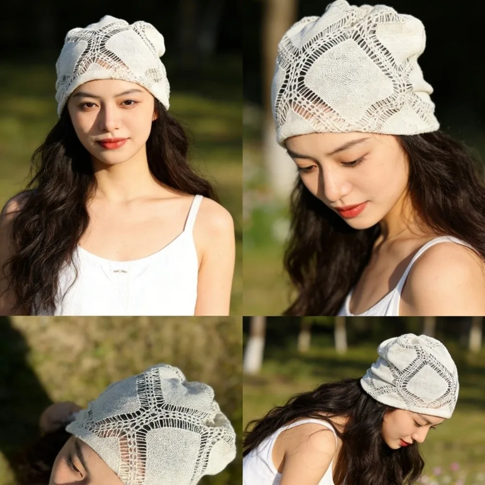 Thin Knitted Knitted Hat Literary Design Face Slimming Beanie Cap Japanese Style Lightweight Knitted Beanie Casual Use