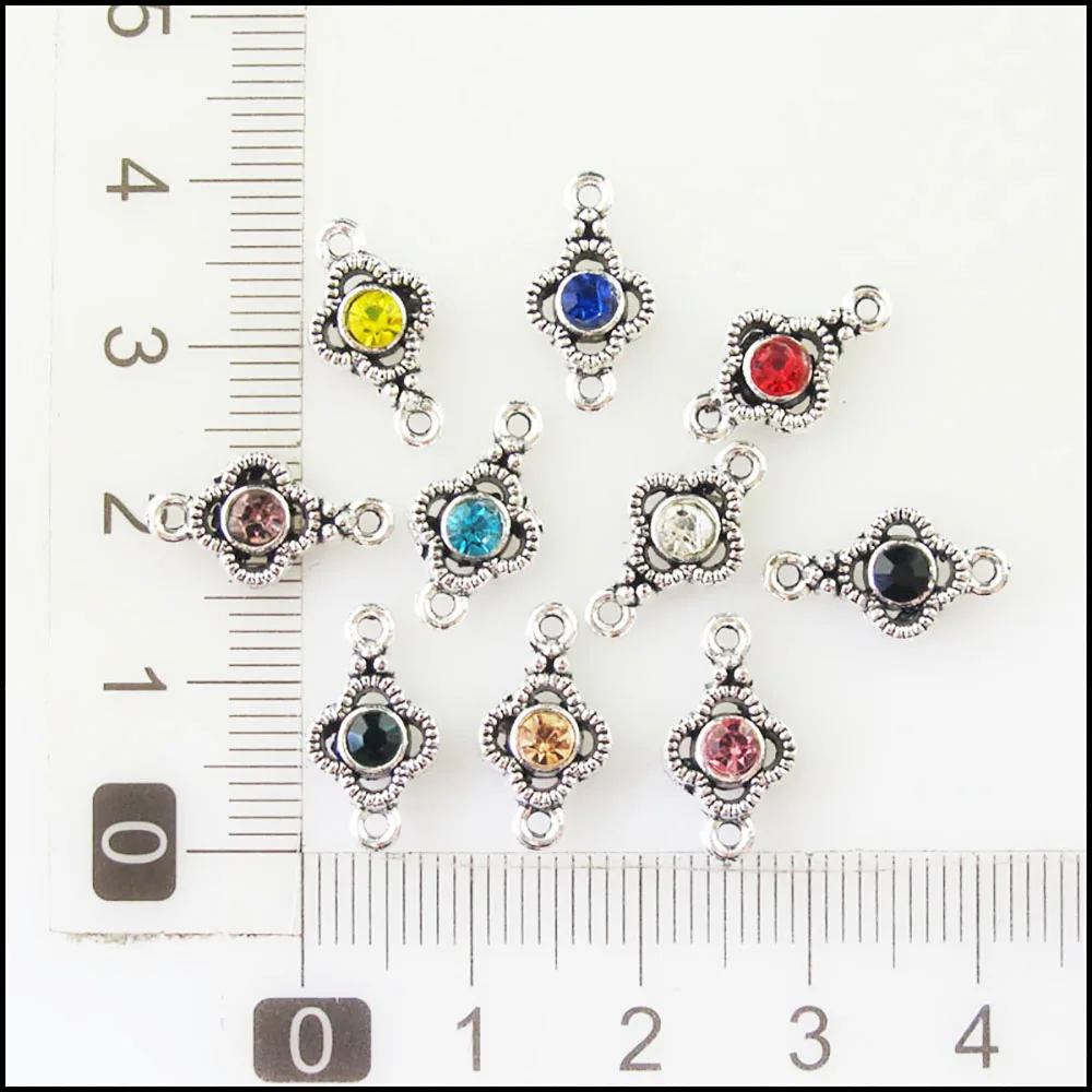 Fashion 30Pcs Mixed Crystal Tibetan Silver Plated Clover Flower Charms Connectors 8x15mm