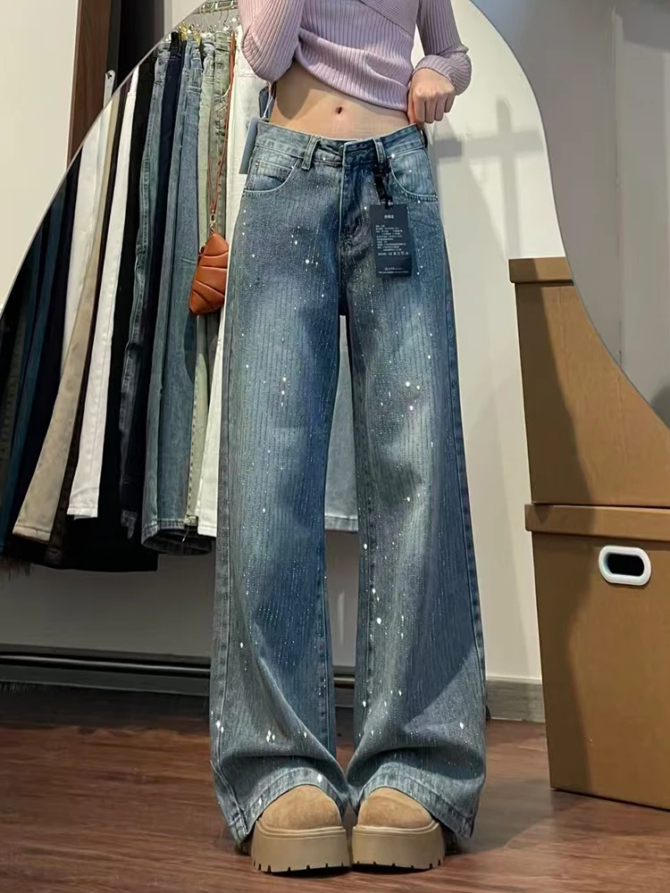 

Джинсы женские в стиле ретро, с эффектом «звездного бриллианта», в стиле «спайси гёрл», в стиле американской уличной моды, универсальные, в пол