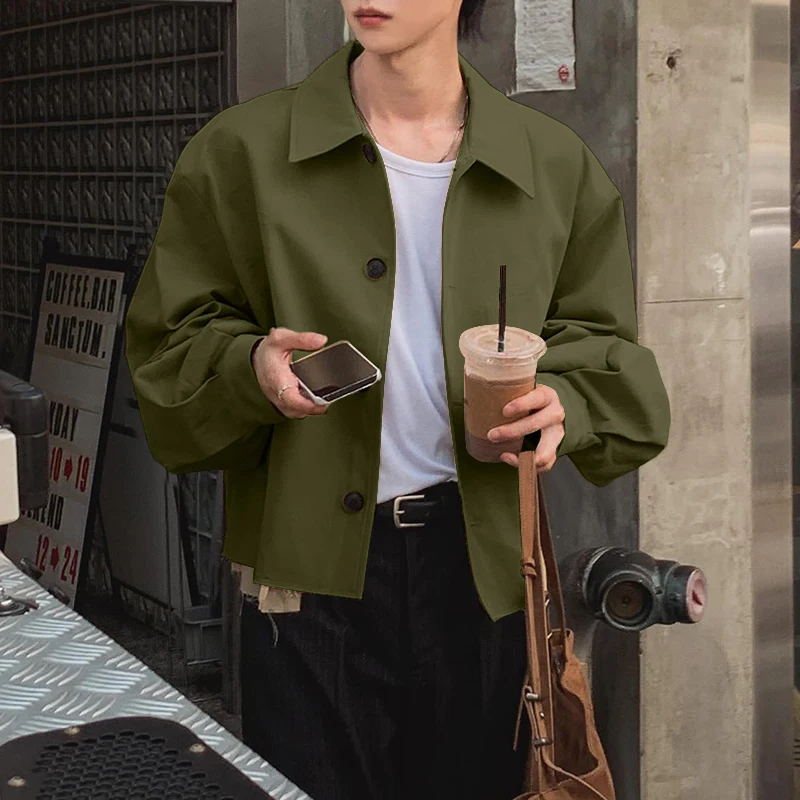 INCERUN الرجال السترات الصلبة التلبيب كم طويل زر فضفاض الذكور رقيقة معاطف الشارع الشهير الكورية نمط موضة ملابس خارجية غير رسمية الرجال #2