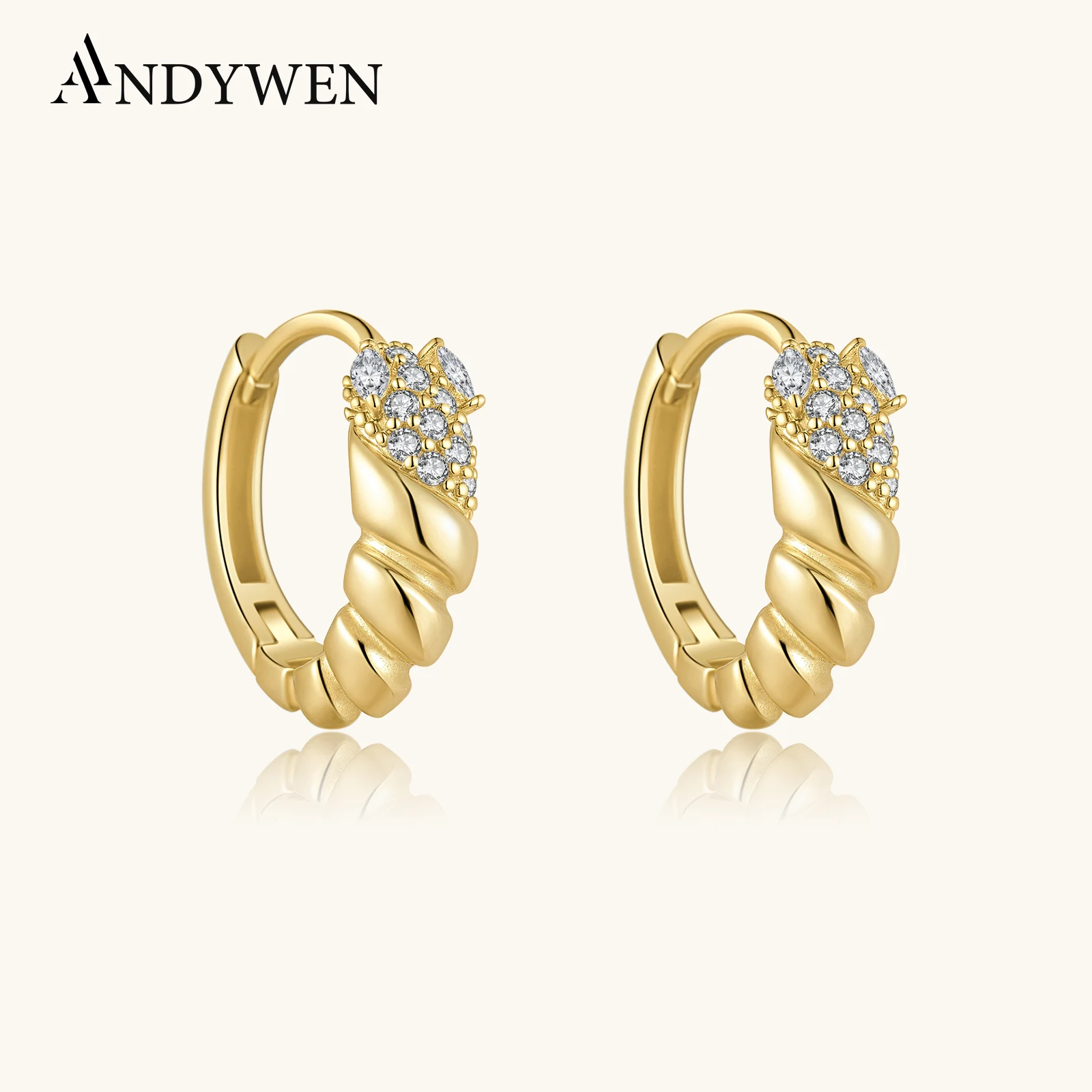 

ANDYWEN 925 Sterling Silver Vintage Spiral Hoop Earrings with Zircon CZ Thick Jewelry Luxury Wedding Anniversary Gift