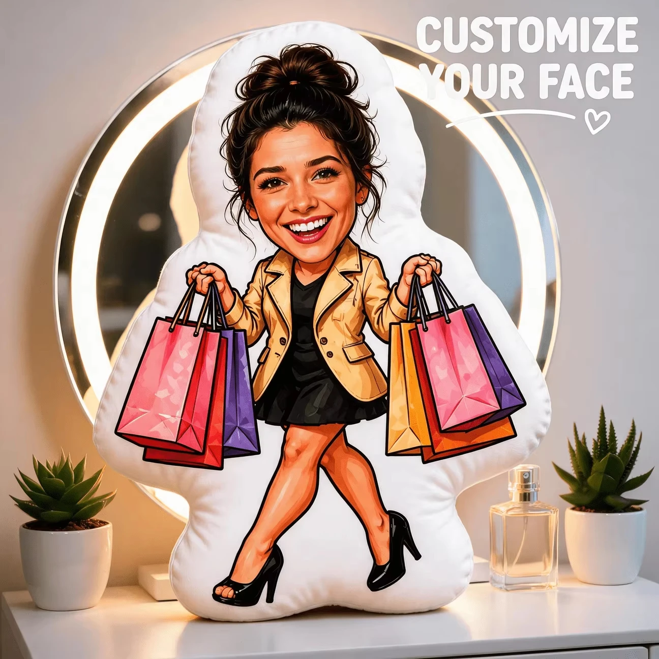 Custom Face Pillow Single Side Print Upload Your Own Photo Shopping Girl Cartoon Figure Plush Cushion Fashion Lover Gift Bedroom