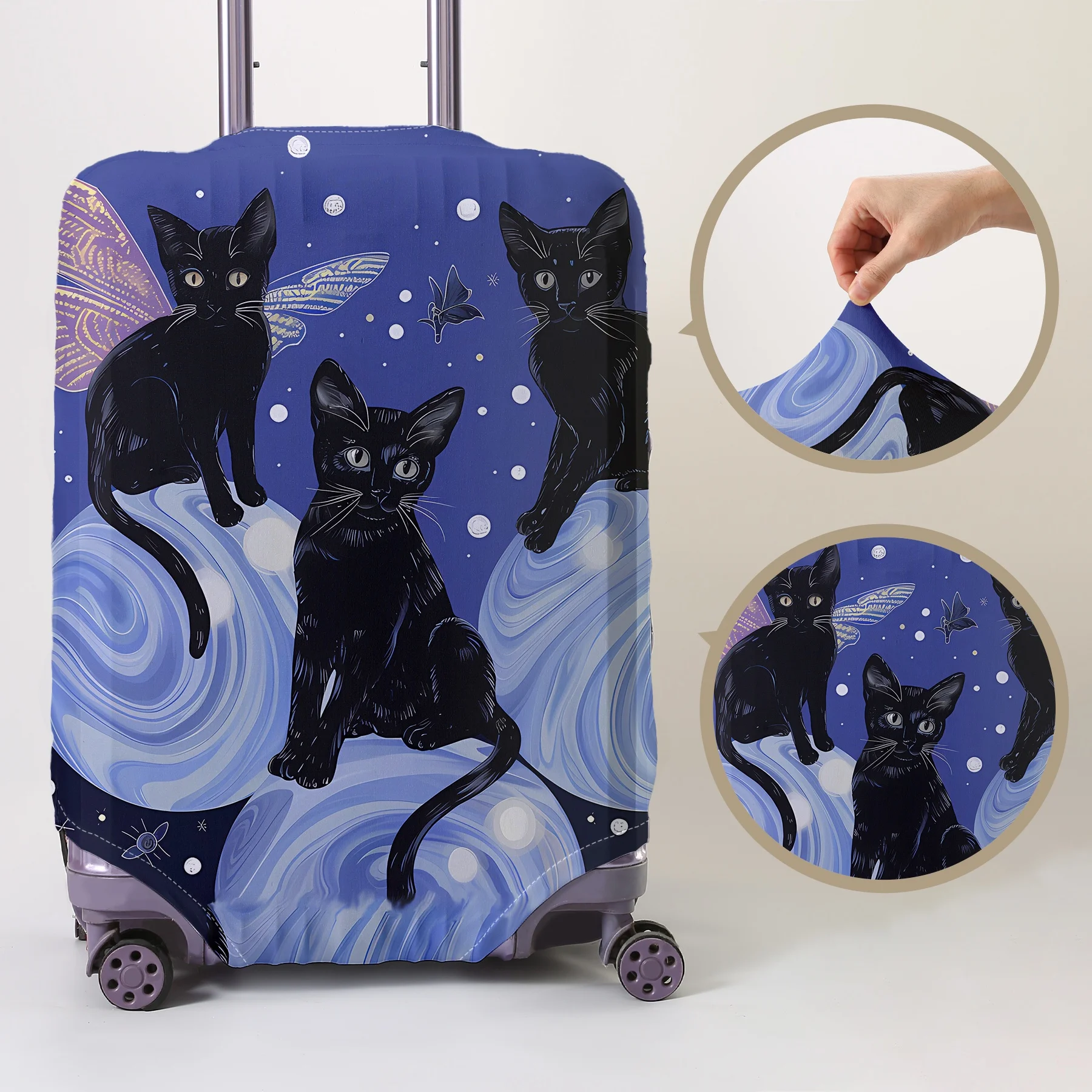 

Защитный чехол для багажа с иллюстрацией звездного неба, черной кошки и эльфа, подходит для чемоданов размером 18-32 дюйма, чехол для ручной клади.