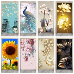 3D Door Stickers Murals Peel and Stick Flower Door Wallpaper Self Adhesive Door Decals Removable PVC Waterproof Door Poster