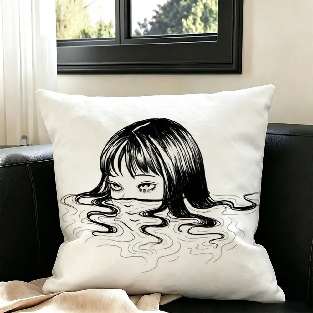 Junji Ito comics Plating  Pillow Case Square Double-Sided Sofa Cushion Cover Bedroom Bedside Pillow