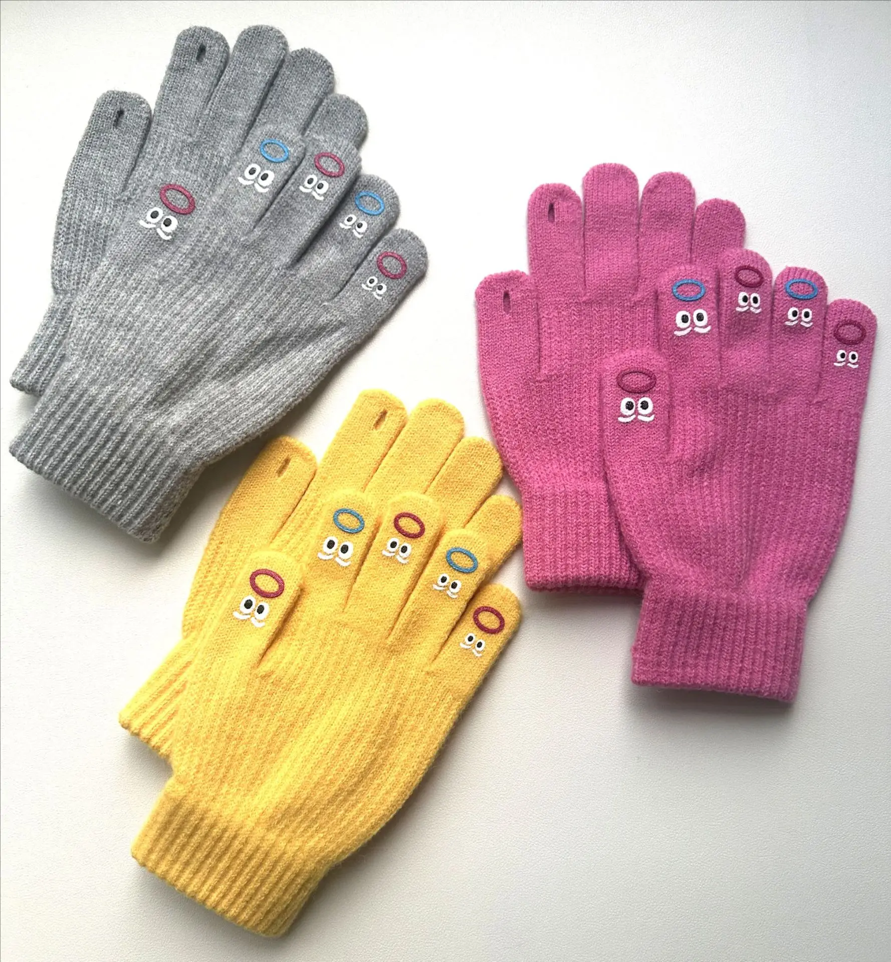 

New Women Winter Warm Knitted Gloves Students Girls Expression Touch Screen Plush Knitting Mittens Outdoor Cycling Skiing Gloves