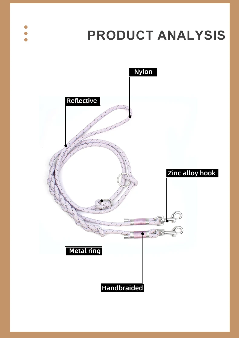 Haustier-Hundeleinen, verstellbar, freie Hände, Seil, für den Außenbereich, reflektierendes Nylon, zum Gehen, für Hunde, Laufen, Reisen, für kleine und mittelgroße Hunde – Detail 2