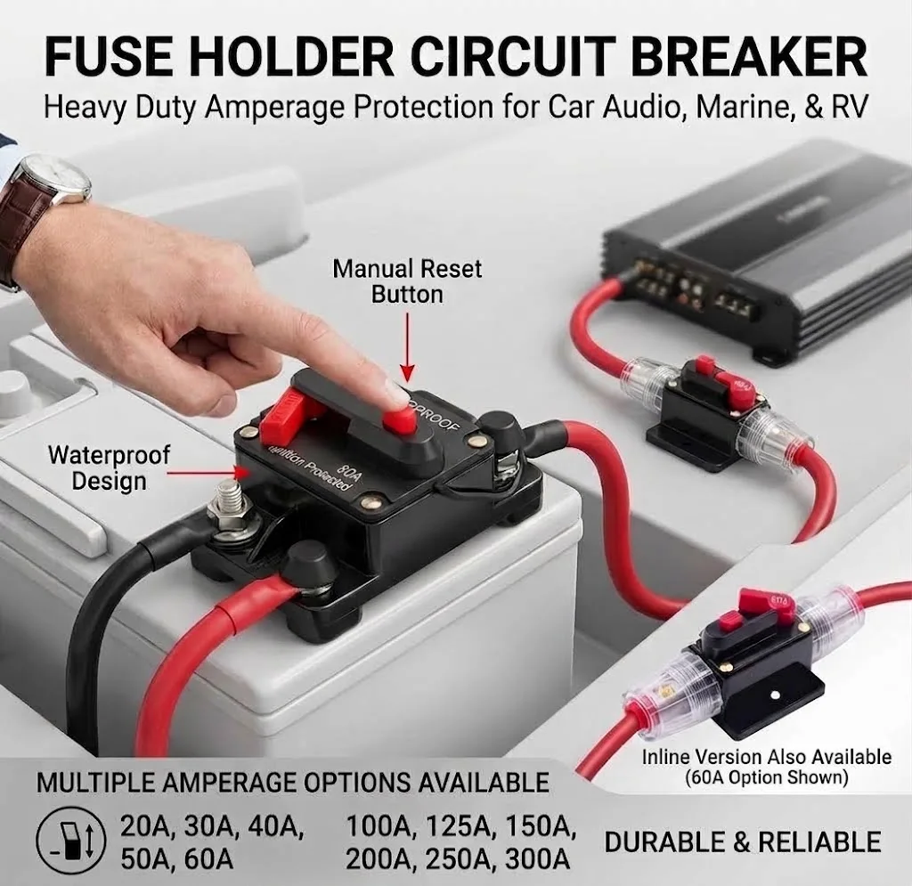 Reset Circuit Breaker Fuse 20A-300A AMP Boat Car Audio System Waterproof 12V-48V