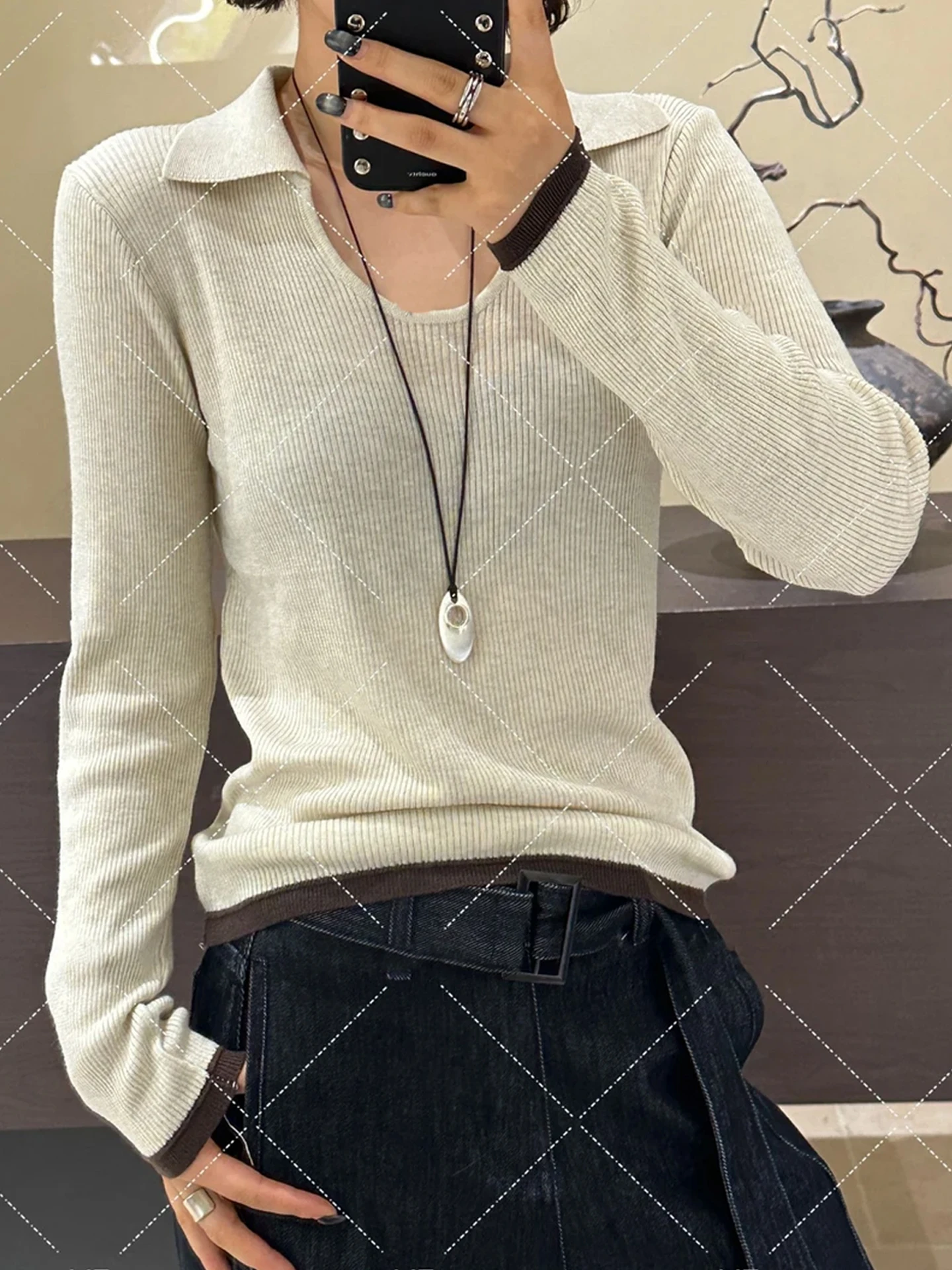 Ele Knitted Long Sve Damen Base Irt Commute Sle Simple Head Over Autumn Lazy Faion Vielseitige Quali-Strickwaren