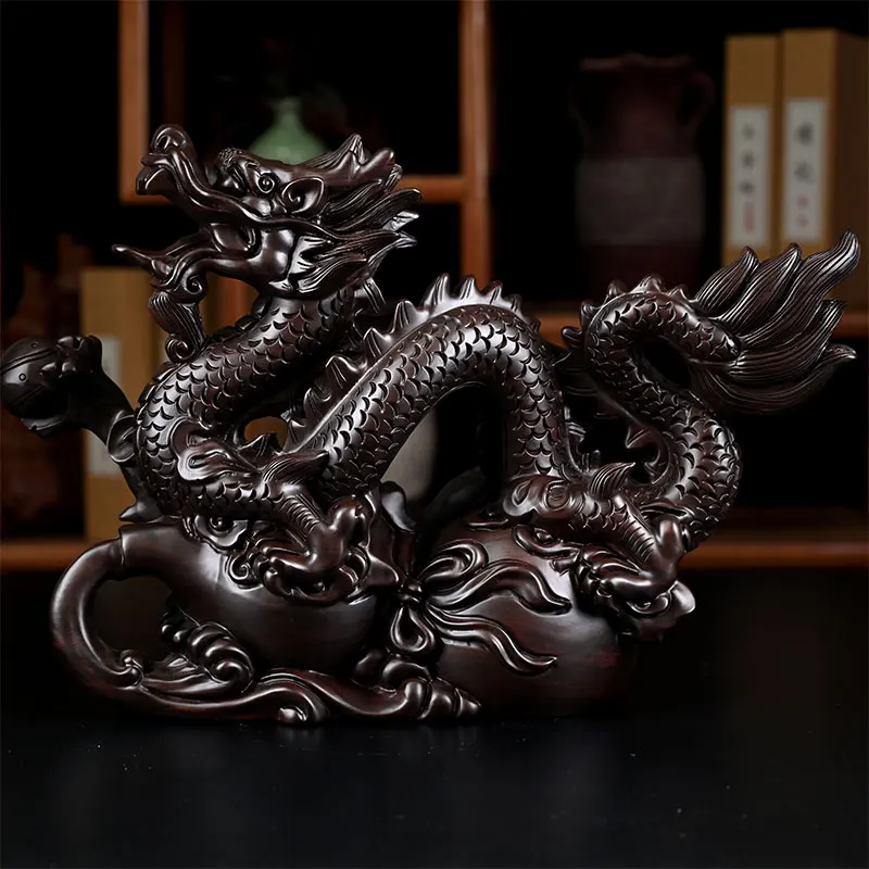 Solid Wood Carved Dragon Ornaments Hand Statue Zodiac Dragon Crafts Animal Figurines Fengshui Home Decor Room Desk Office Gifts