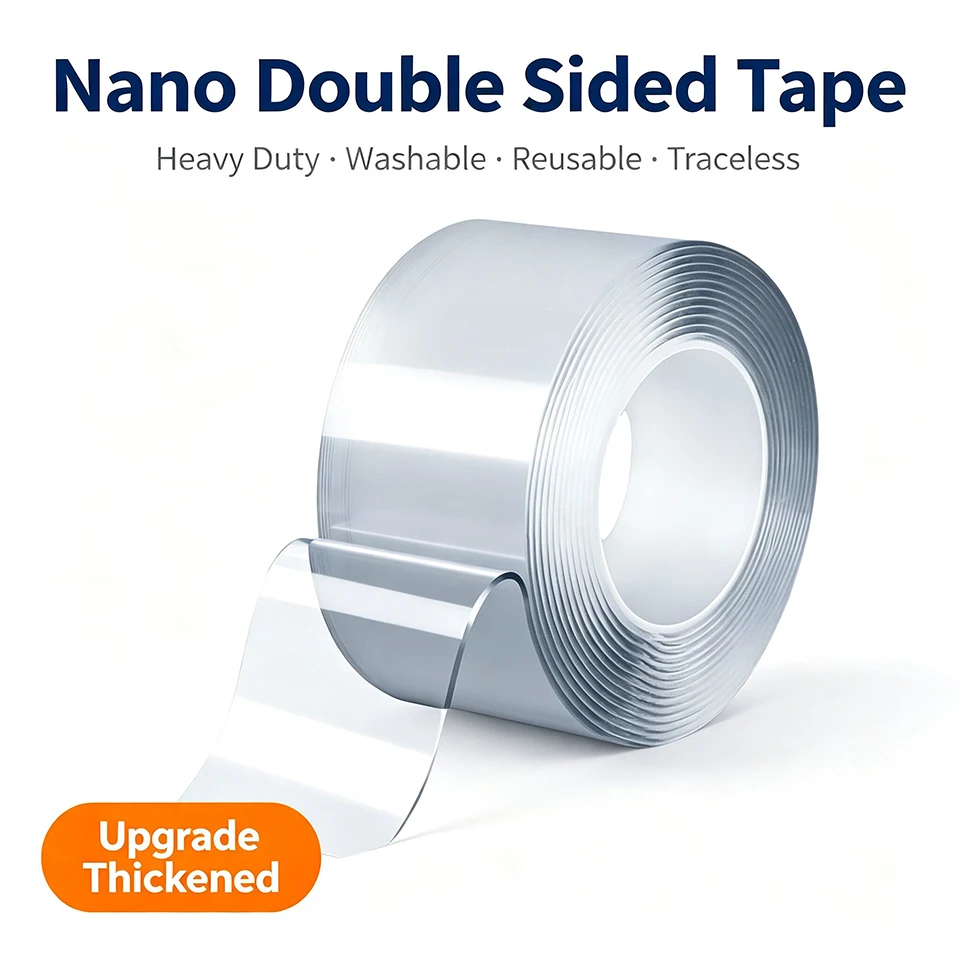 2PCS Heavy Duty Double Sided Tape Nano Washable Traceless Mounting Gel Adhesive Strips Removable Sticky Tape for Home Office Car