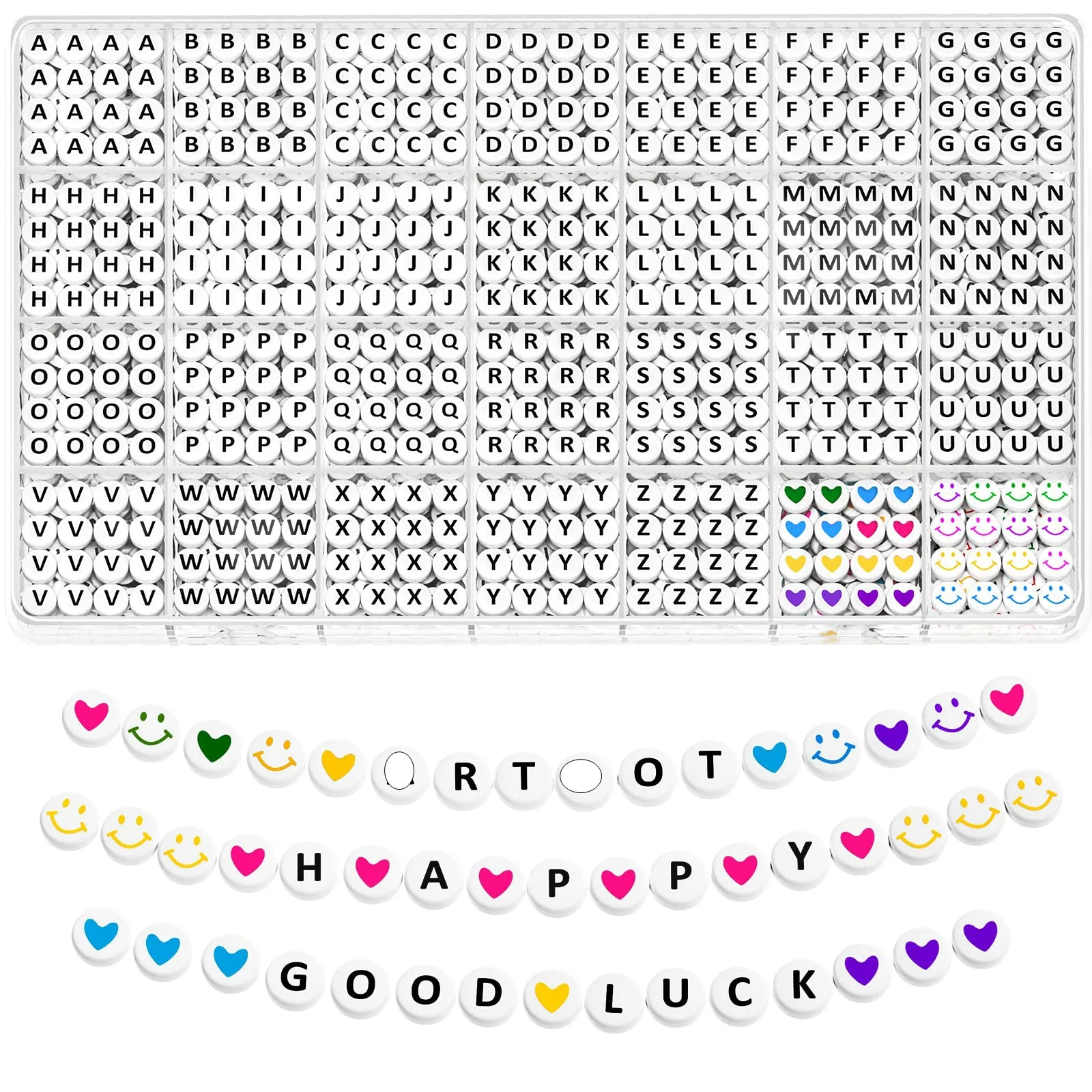 

Round Acrylic Letter Seed Beads Kit Square Alphabet Beads Set Loose Spacer Beads Box for Jewelry Making DIY Bracelet Necklace