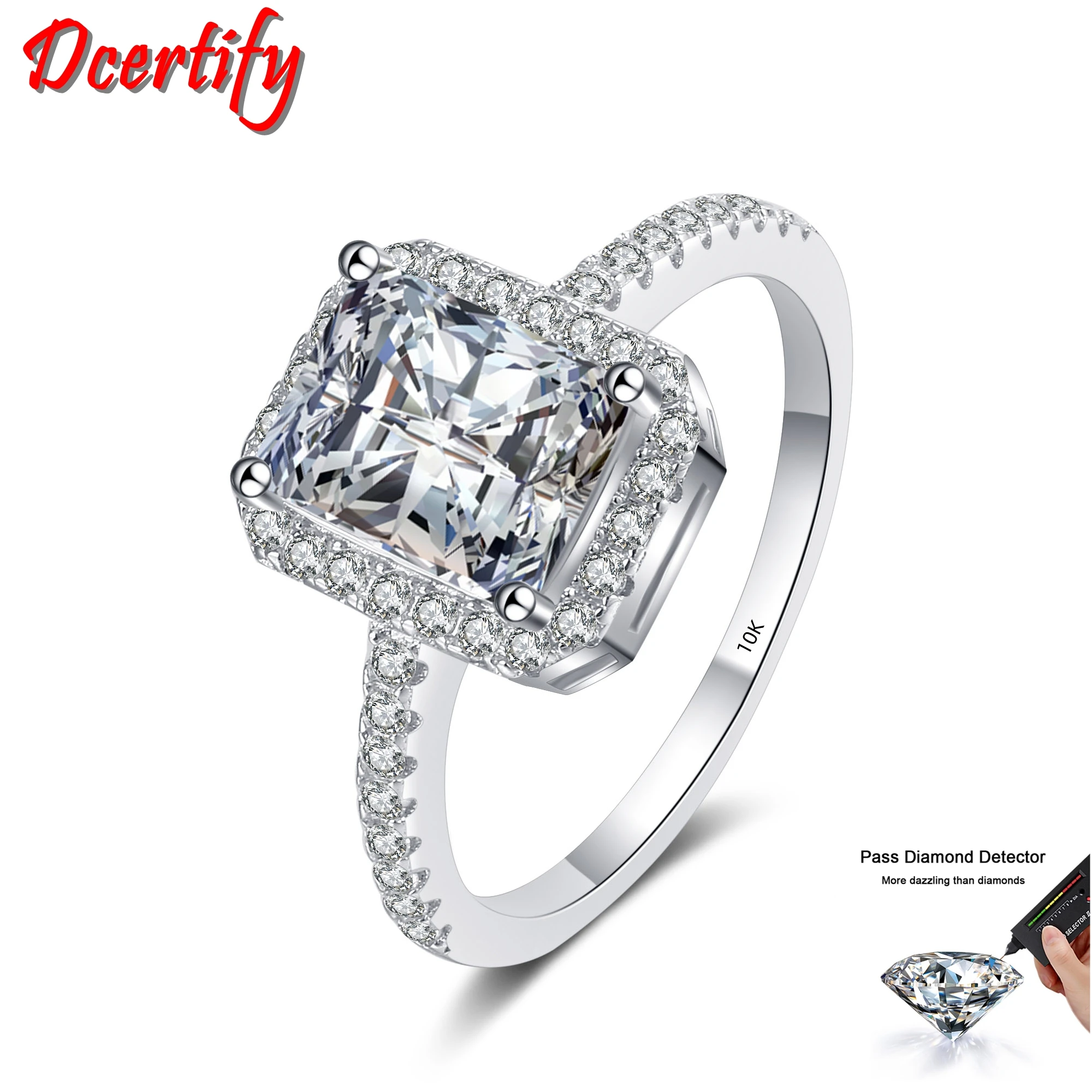 

10K White Gold Certified 1CT 2CT Radiant Cut Moissanite Engagement Ring Bridal White Gold Proposal Rings Weddig Band Jewelry