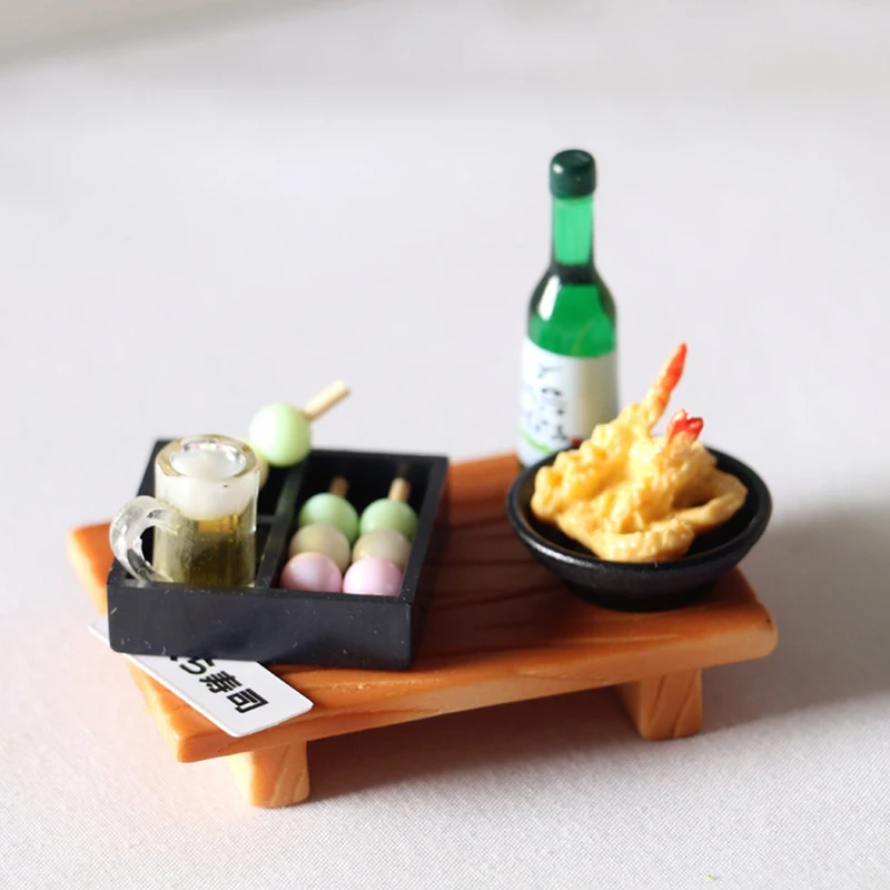 Casa de bonecas estilo japonês em miniatura sushi e tempura bento caixa acessórios para casa de bonecas brinquedo conjunto de jogo de comida ao redor da boneca