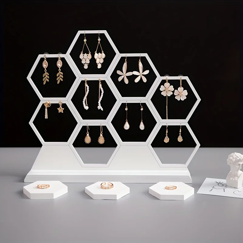 

2pcs/set Earring Storage Silicone Mold, Hollow Hexagonal Jewelry Display with Stand Trinket Molds for Resin Plaster Concrete Cas