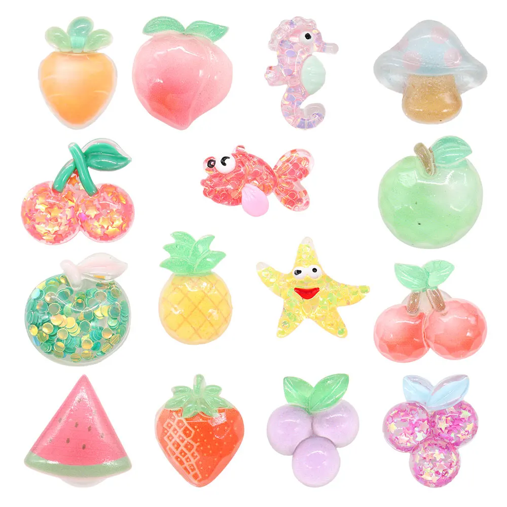 50Pcs Wholesale Resin Mix Pineapple Watermelon Fruits Shoes Button Charms Starfish Decorations DIY Kids Backpack