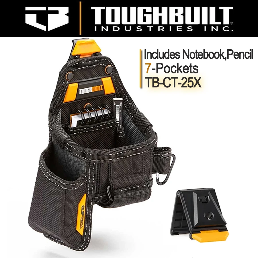 

ToughBuilt TB-CT-25X Tape Measure Utility Cutter Pouch Includes Notebook and Carpenter Pencil- Portable Storage Belt Pouch