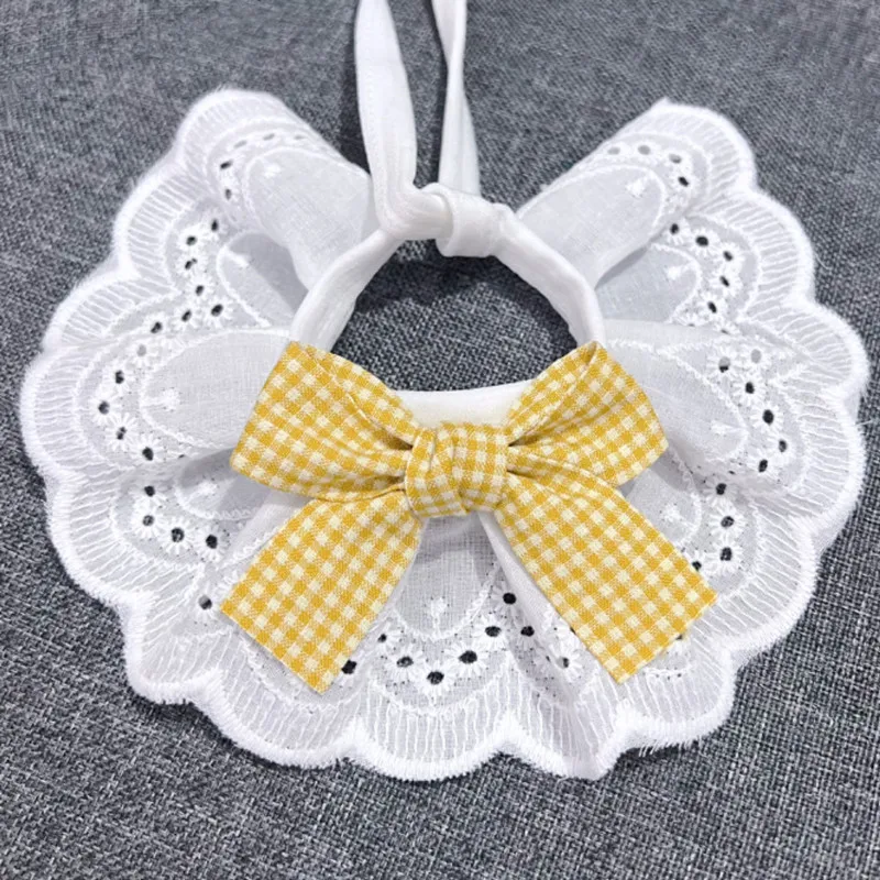 White Lace Cat Dog Bibs Bowknot Neckerchief Dog Accessories Puppy Kitten String Necklace Necktie Neck Strap Scarf Pet Product XS