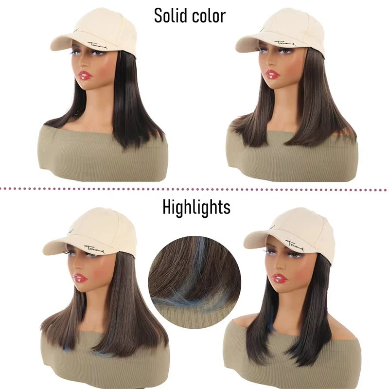 Allaosify 人工毛女性の 12 インチライトベージュ文字刺繍野球帽ストレートヘアハイライト帽子エクステンション