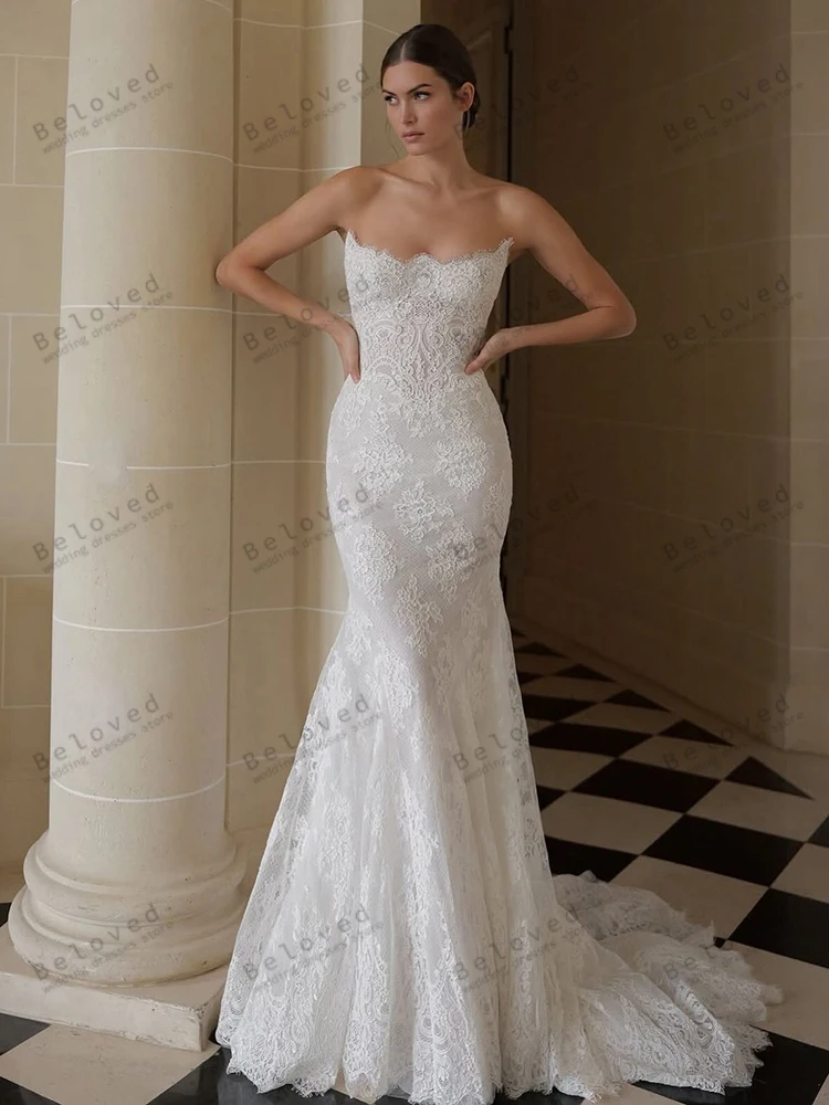 절묘한 웨딩 드레스 현대 신부 가운 레이스 아플리케 Strapless Backless Robe Vestidos De Novia Glamorous Customized 2025