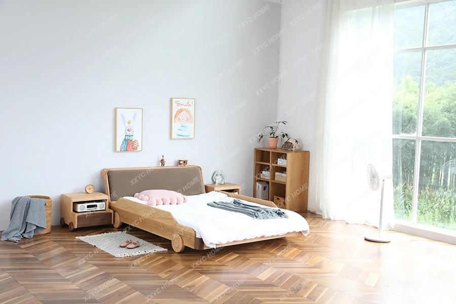 

Nordic modern simple solid wood bed red oak black walnut small apartment master bedroom 1.8 double bed