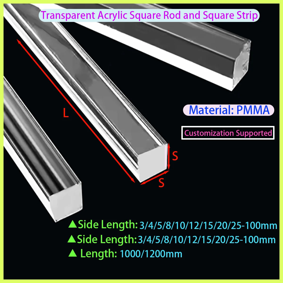 

DIY Handmade Construction Model Material Length 10-50cm Square High Transparent Acrylic Organic Glass Rod