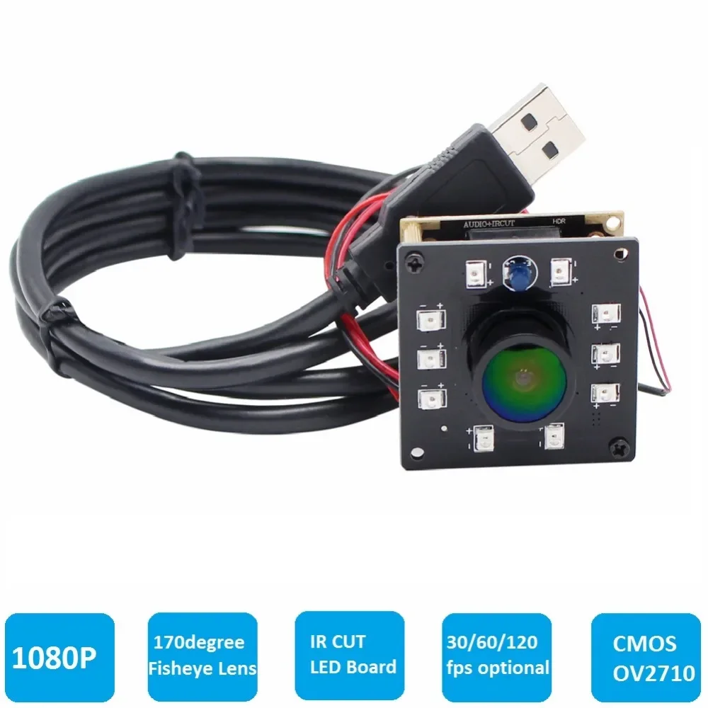 ELP 1080P 30fps USB Camera Module Night Vision Fisheye Wide Angle with IR Cut LED Board Module Support DIY project for Mac Linux