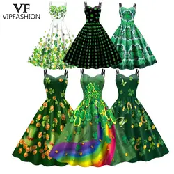 VIP FASHION St. Patricks Day Dresses for Woman Green Holiday Cosplay Costume Sleeveless Sexy Slip Dress Girl Elegant Streetwear