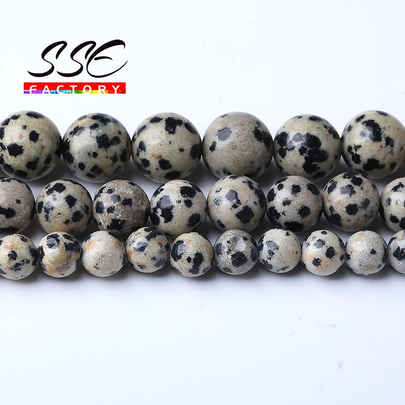 Natural Dalmatian Jaspers Beads For Jewelry Making Black Stone Round Loose Beads DIY Bracelets Necklaces 4 6 8 10 12mm 15