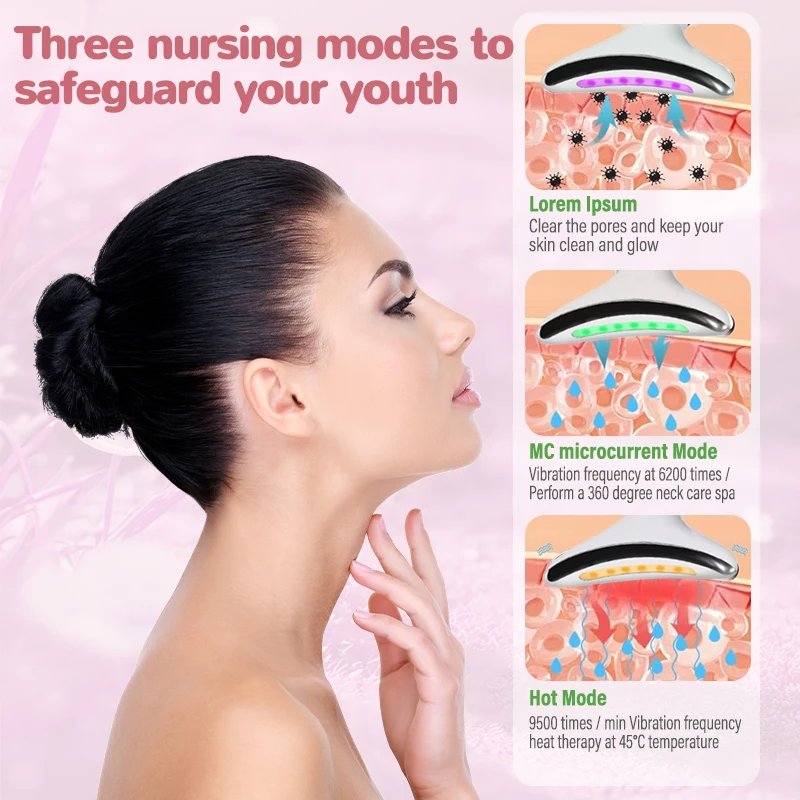 Massaggiatore facciale per il collo Strumento per modellare il viso con base ricaricabile Dispositivo di bellezza a microcorrente Vibrazione LED a 7 colori per la cura della pelle