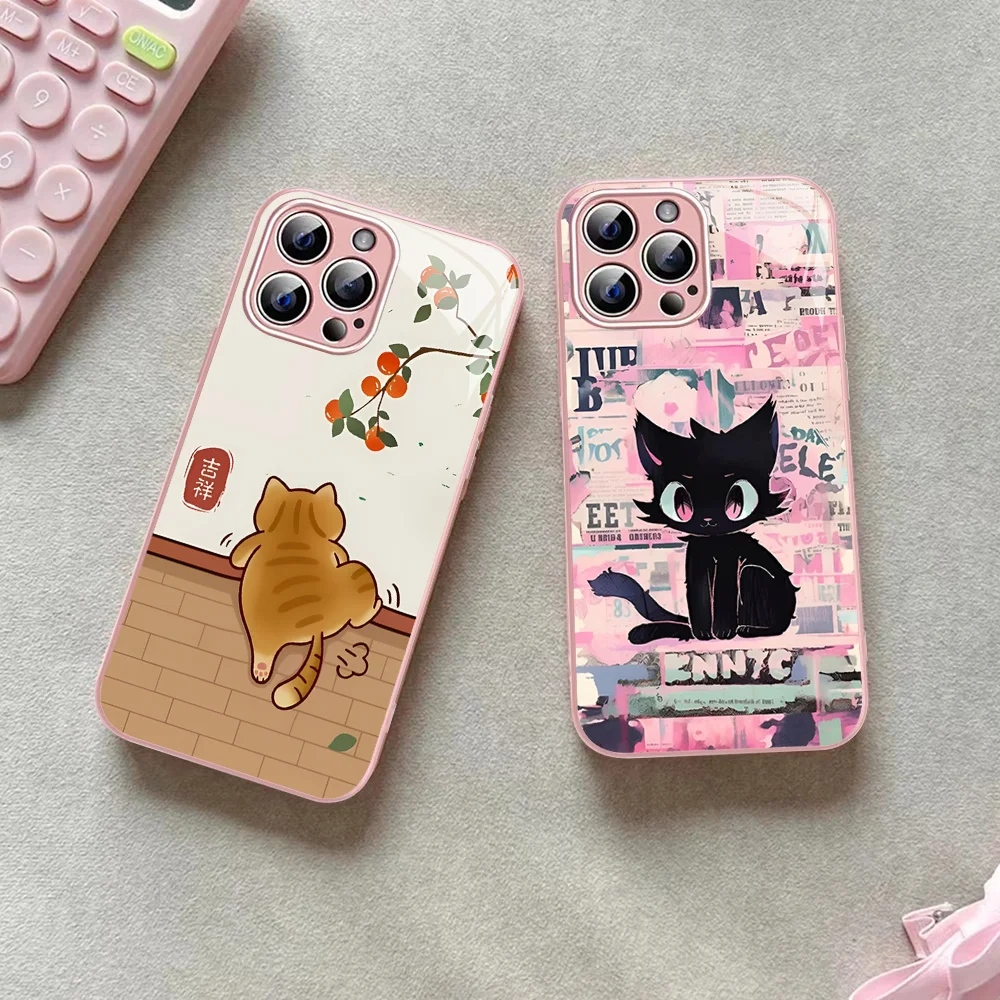 

Various Style Cat Phone Case Tempered Glass For Iphone 14 13 12 11 Pro Mini XS MAX 14Plus X XS XR Fundas