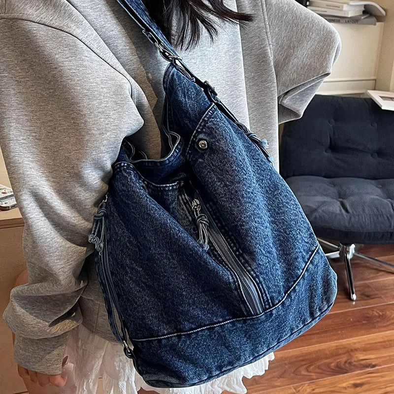 حقيبة كروس يومية من قماش الدنيم 2025 حقيبة كتف واحدة عصرية جديدة لجميع المواسم حقيبة يد نسائية خفيفة الوزن غير رسمية #4