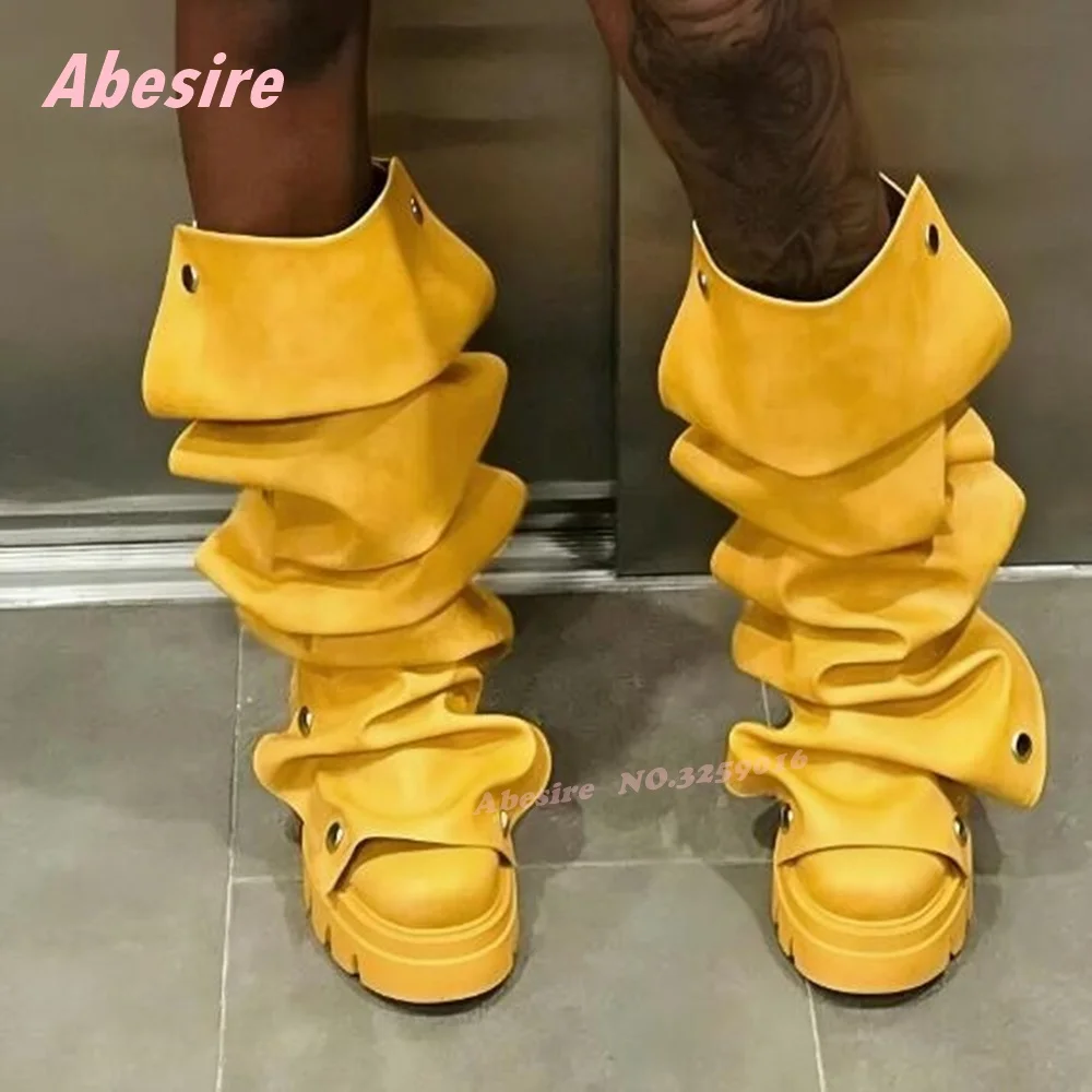 

Женские высокие сапоги на массивном каблуке с круглым носком, увеличивающие рост, желтые сапоги до колена на пуговицах на танке, зимняя повседневная обувь, роскошная обувь