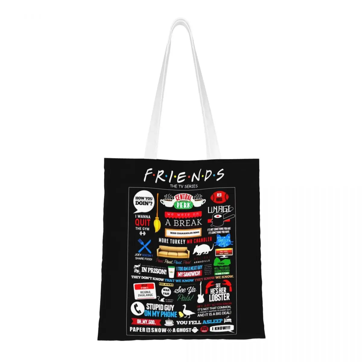 Custom Recycling Friends Logo Symbol Shopping Bag Women Canvas Shoulder Tote Bag Washable Classic TV Show Grocery Shopper Bags