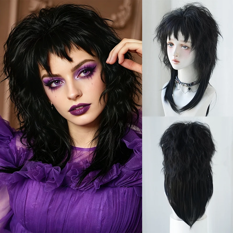 Black Messy Wolf Cut Wig – Shaggy Layered Hair with Bangs for Gothic, Grunge, Punk, Anime & Cosplay Looks
