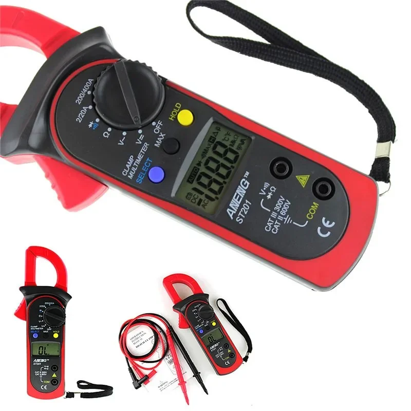 ST201 Digital Clamp Meters Multimeter With AC/DC Voltage Tester Current Resistance Transistor Test Mult Power Meter