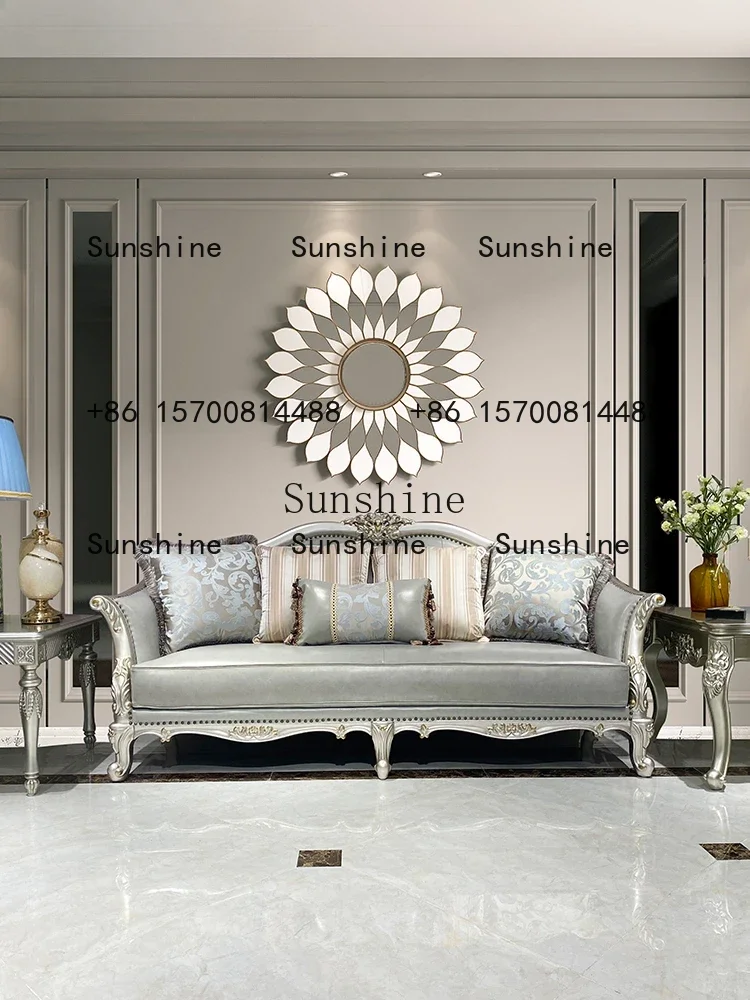 

American light luxury leather sofa European first-layer cowhide small apartment living room combination solid wood FrenchR